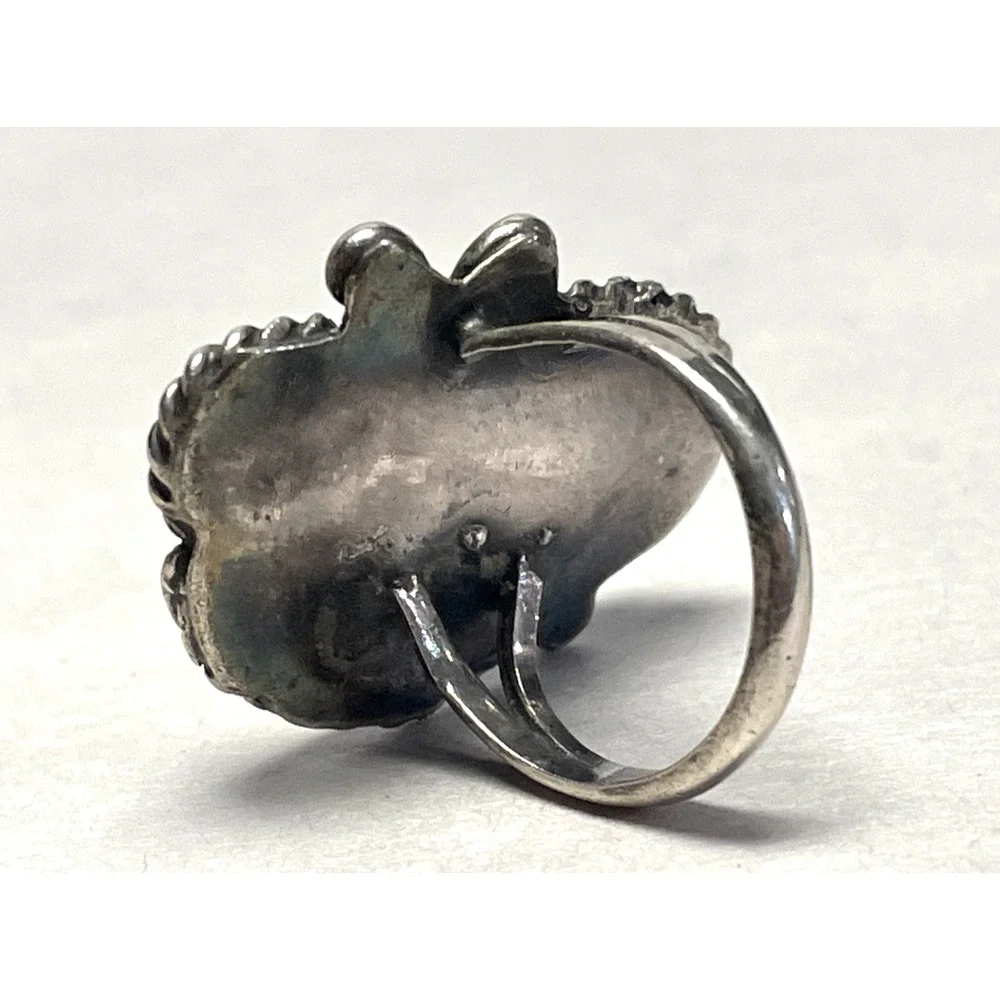 Vintage Native American Sterling Silver Turquoise Coral Ring Size 5